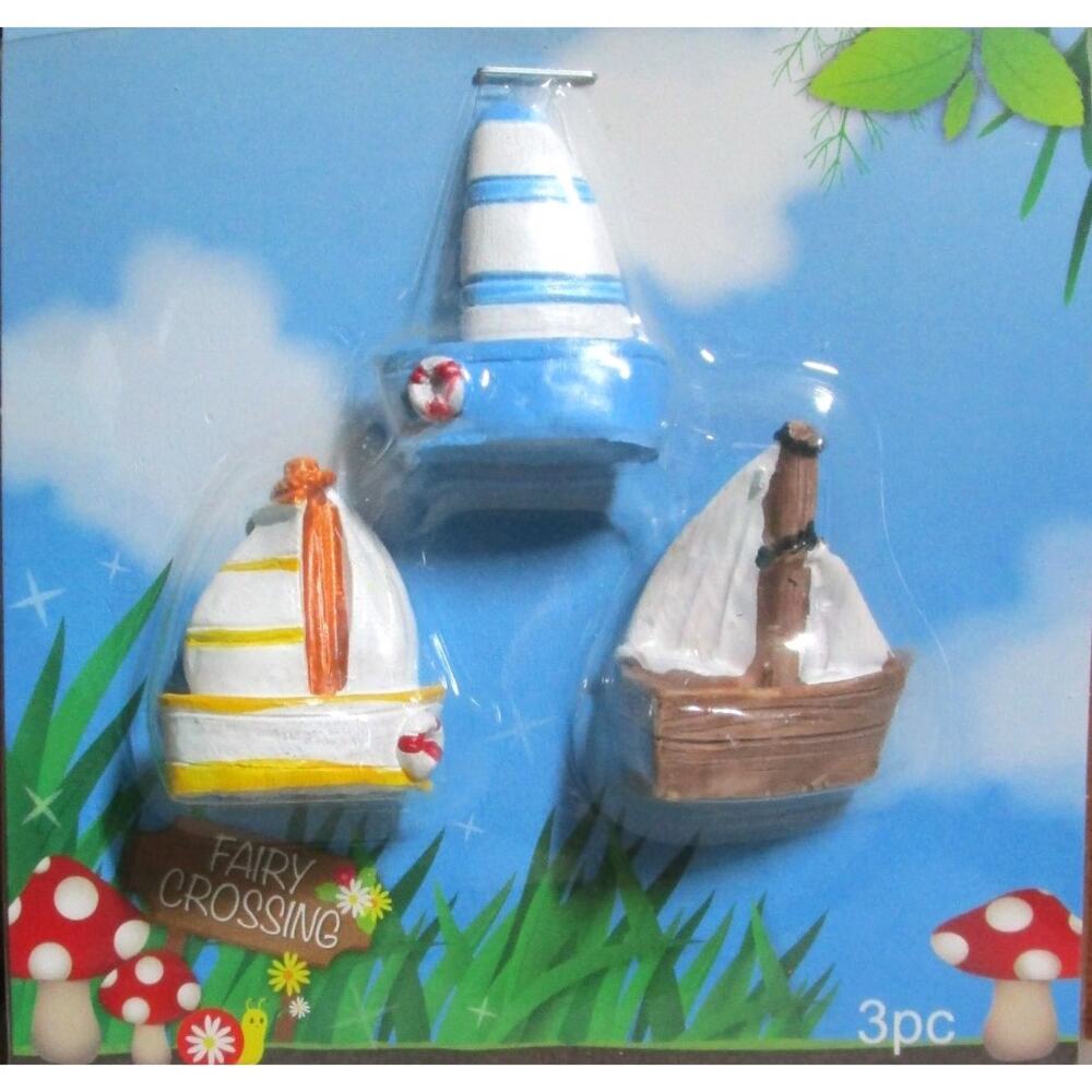 Fairy Garden Miniature Sailboats Set of 3 Ceramic Figurines Nautical Craft Decor